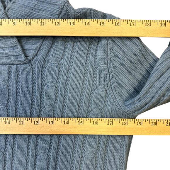 Twiggy London Lambswool Blue Sweater Hoodie Cable Knit Tie Waist Pocket Sz S - Picture 8 of 10